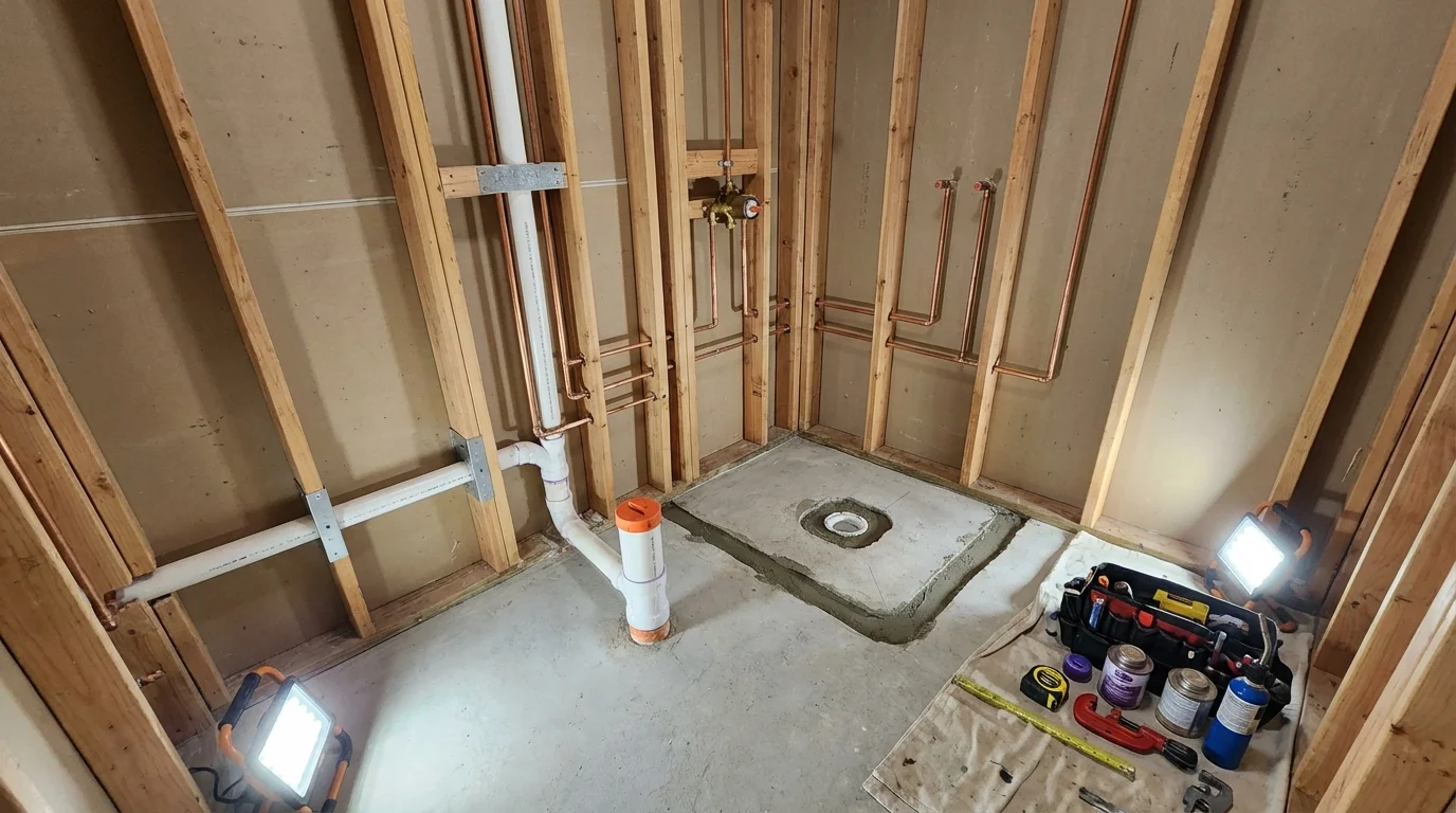 Bathroom rough-in plumbing during remodel by Johns Plumbing LLC in Dunedin