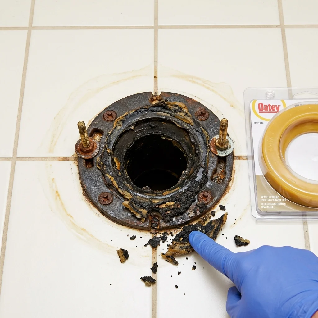 Failed wax ring showing water seepage at the base of a toilet in a Dunedin, FL home