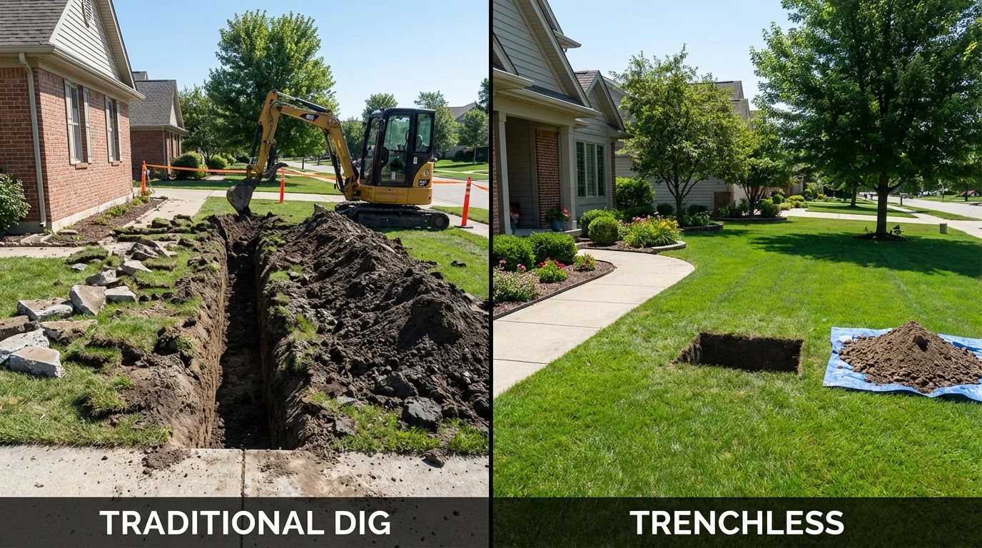 Trenchless sewer repair with minimal yard damage versus traditional excavation in Dunedin, FL
